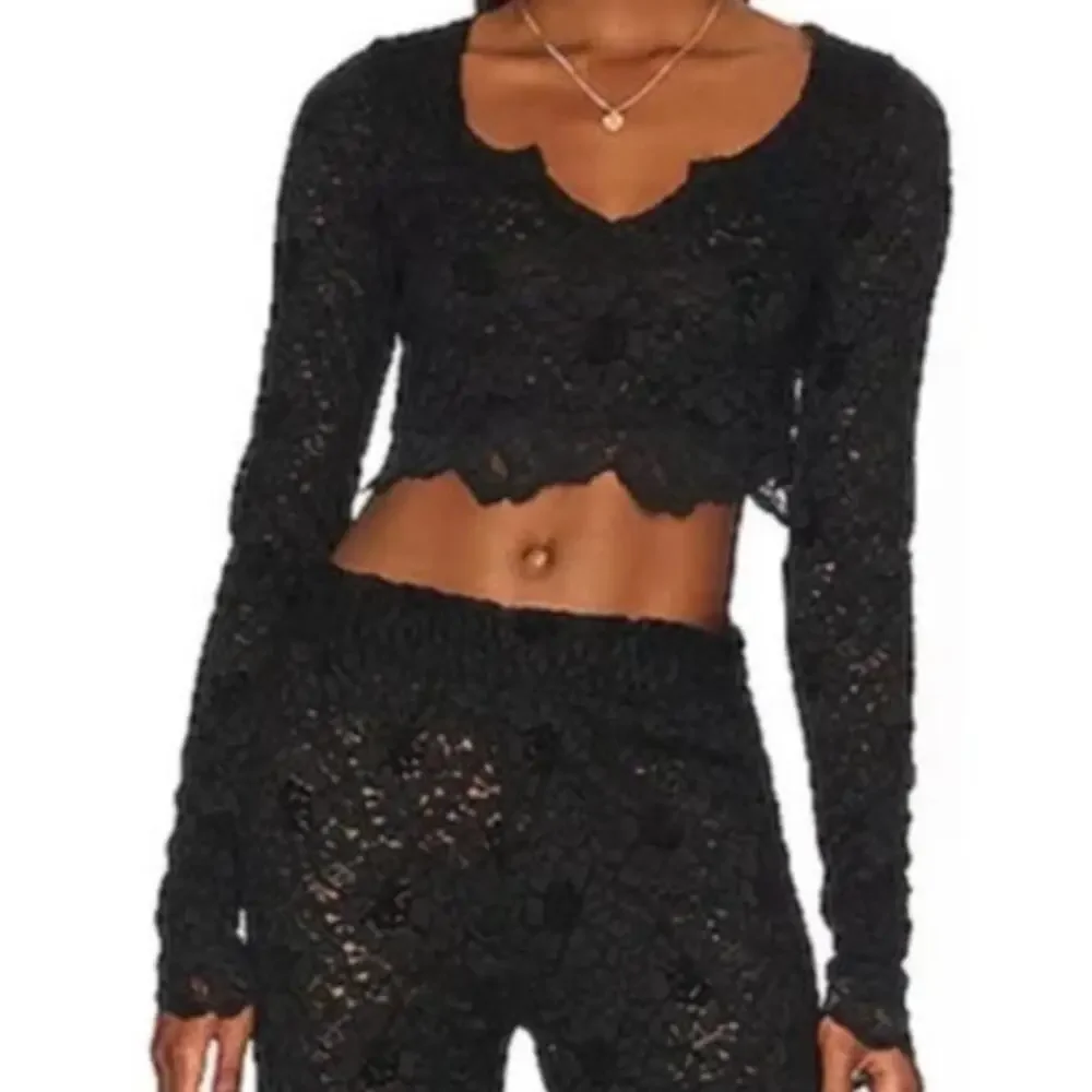 Intimately Free People Cloud Ride Floral Lace Crop Top Black SZ S Festival Boho